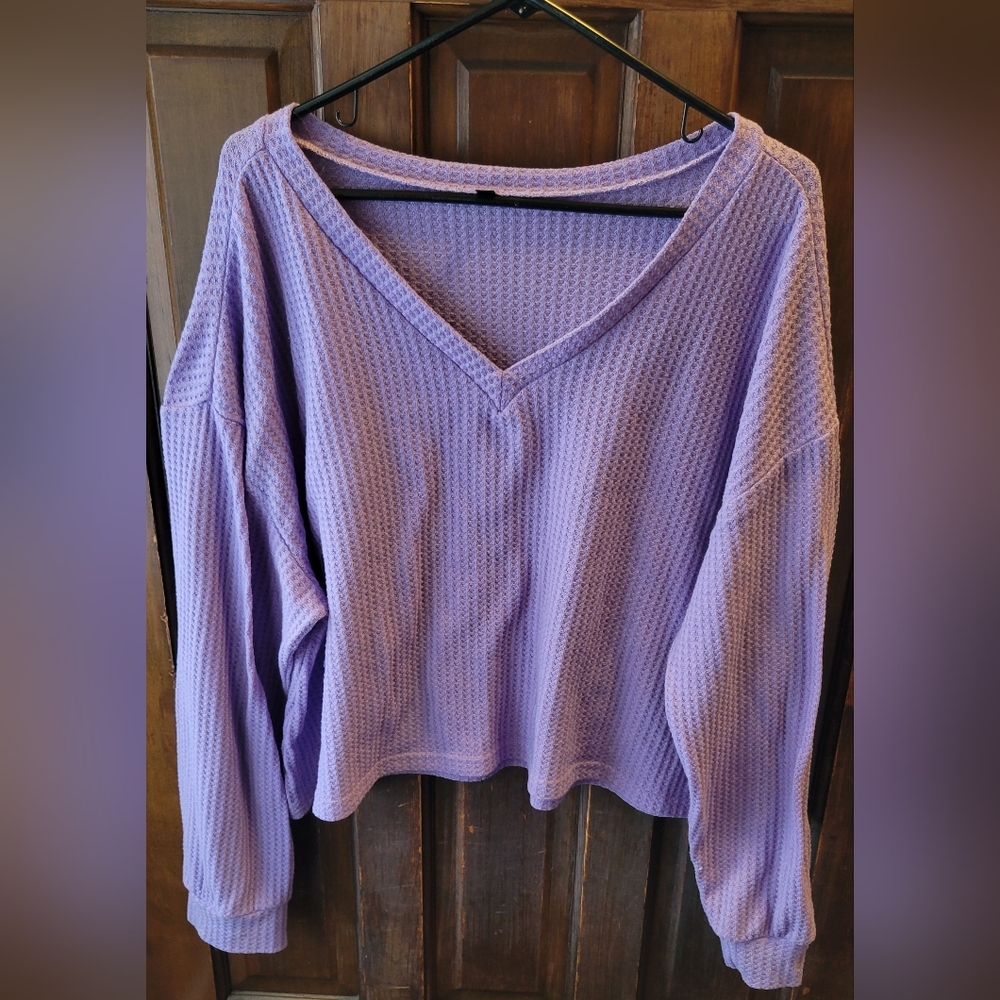 Light Purple 3XL Crop Top Long Sleeve V Neck